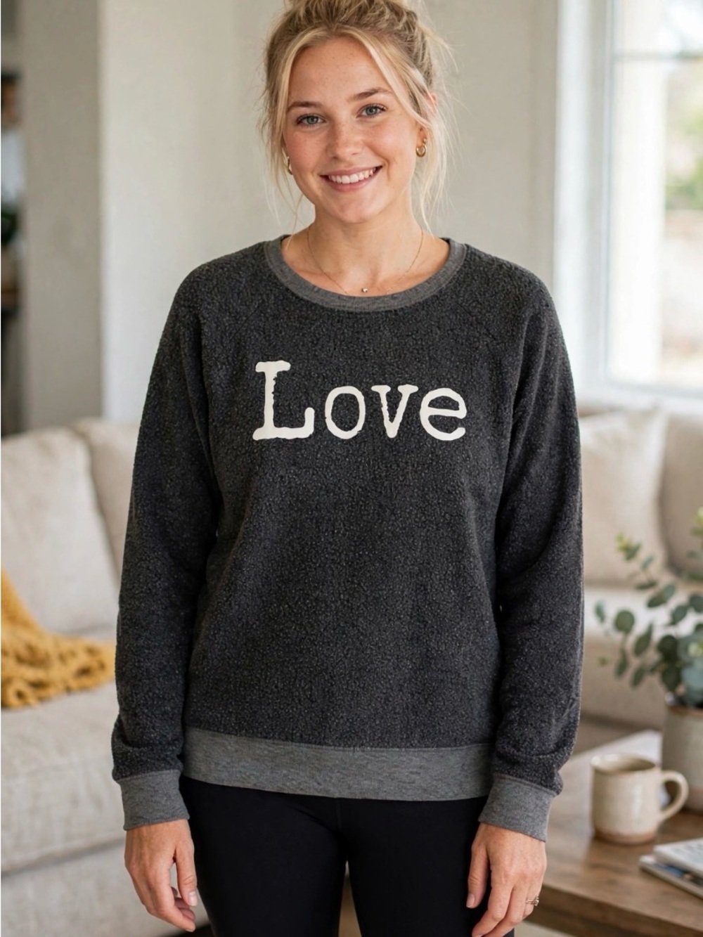 Grayson/Threads Love Graphic Sweatshirt/pullover- Size Medium- Charcoal Gray